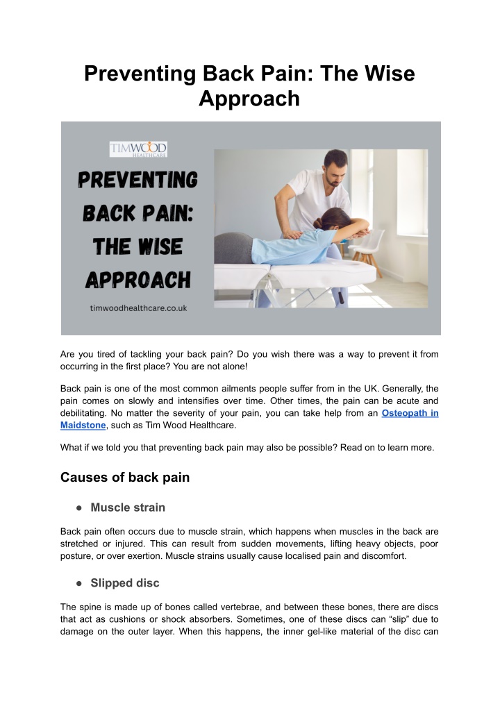 preventing back pain the wise approach