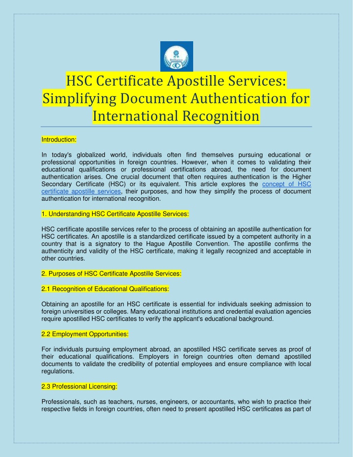 hsc certificate apostille services simplifying