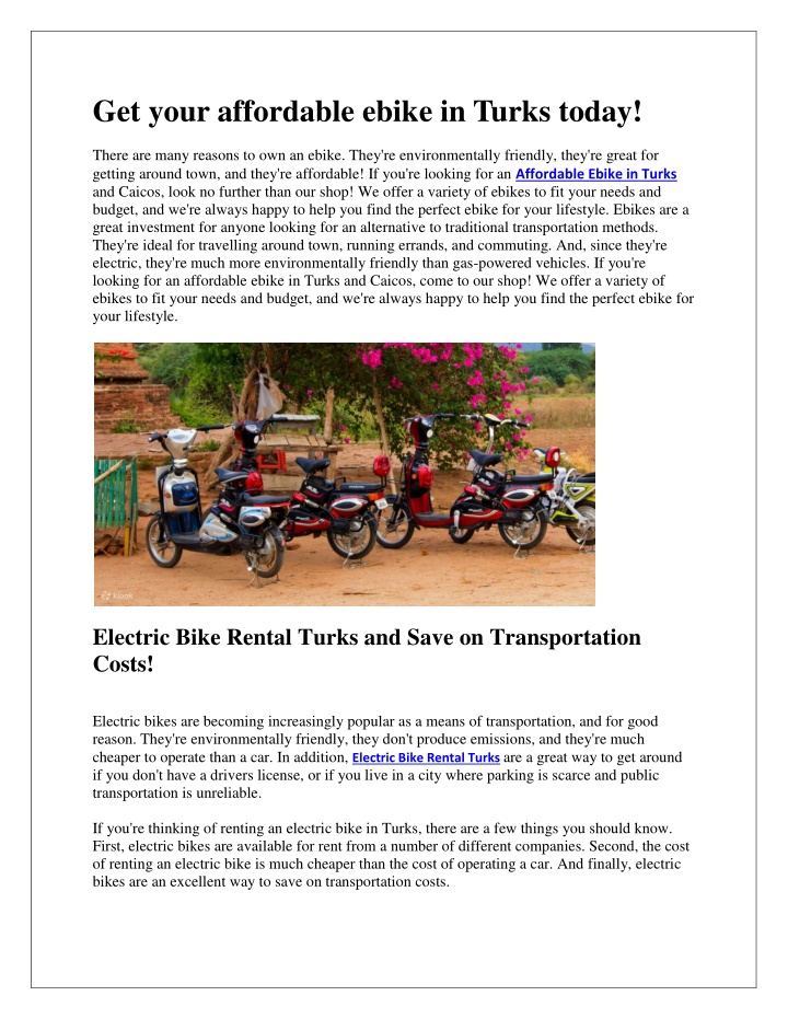 get your affordable ebike in turks today