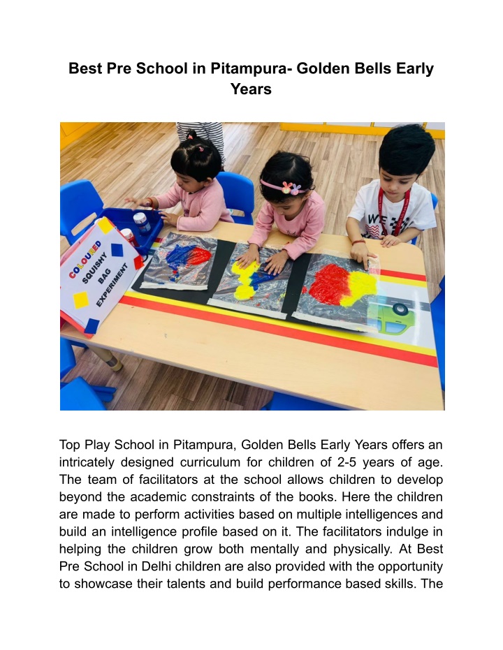 best pre school in pitampura golden bells early