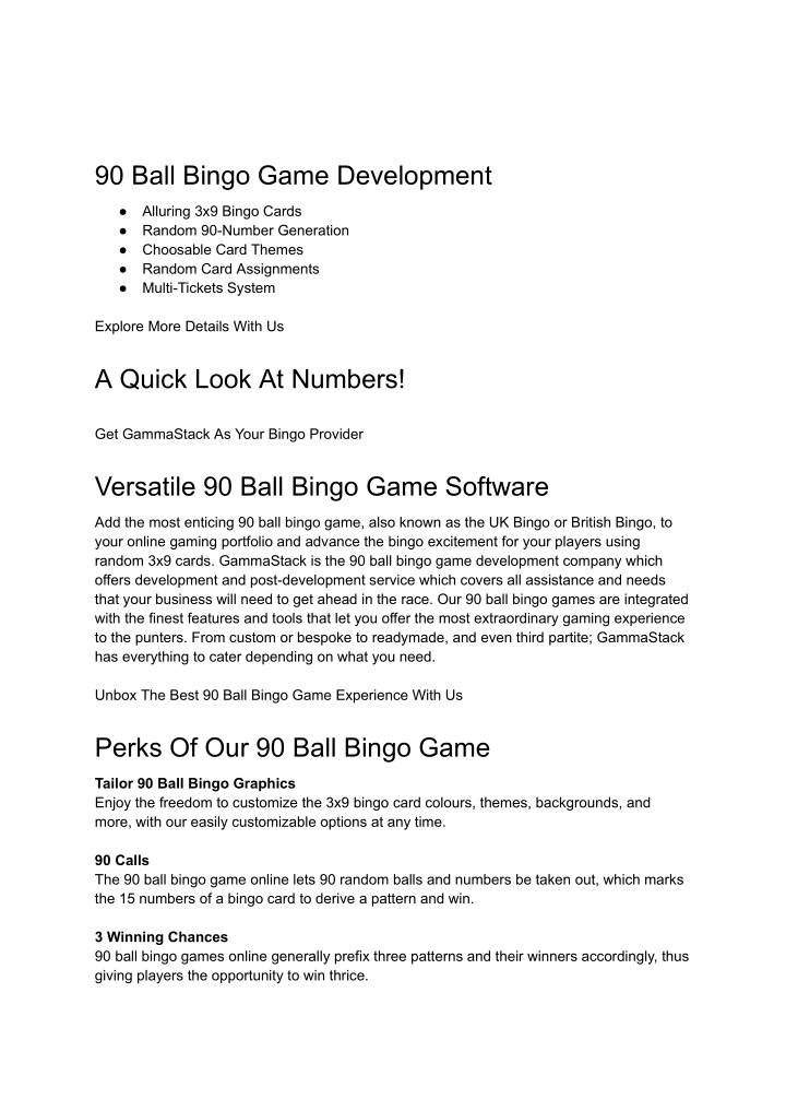 90 ball bingo game development