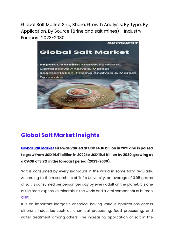 global salt market size share growth analysis