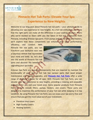 Pinnacle Hot Tub Parts  Elevate Your Spa Experience to New Heights