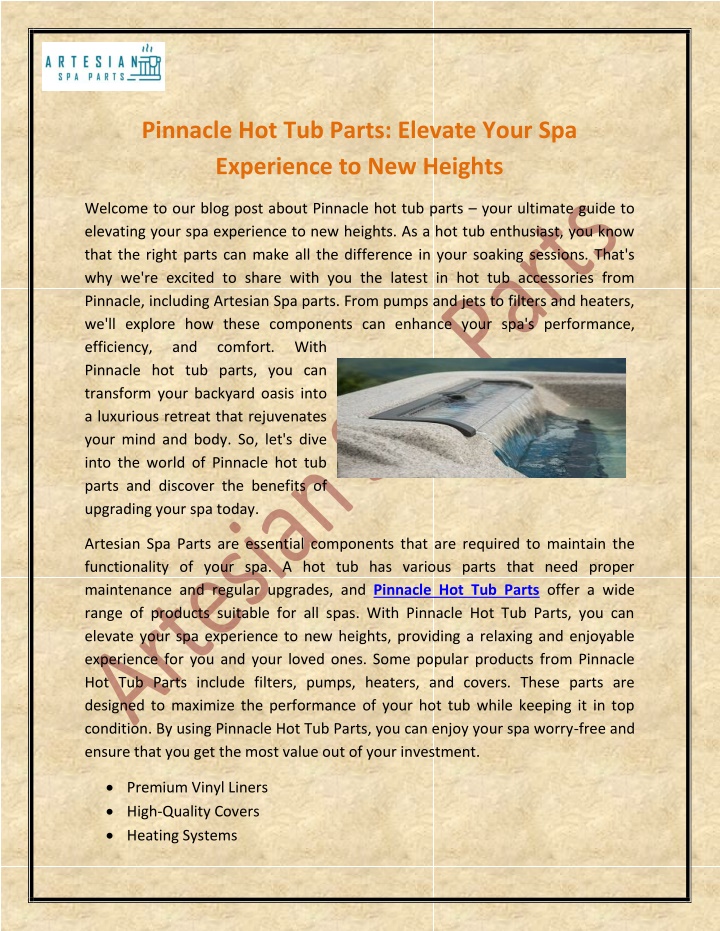 pinnacle hot tub parts elevate your