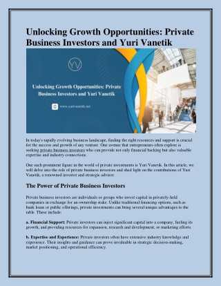 Unlocking Growth Opportunities Private Business Investors and Yuri Vanetik