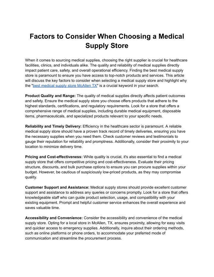 factors to consider when choosing a medical
