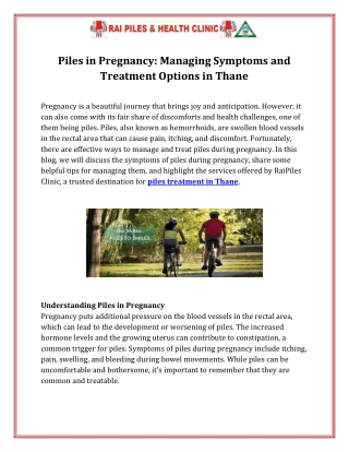 Piles in Pregnancy Managing Symptoms and Treatment Options in Thane