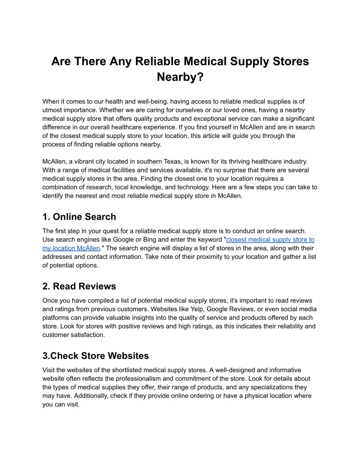 are there any reliable medical supply stores