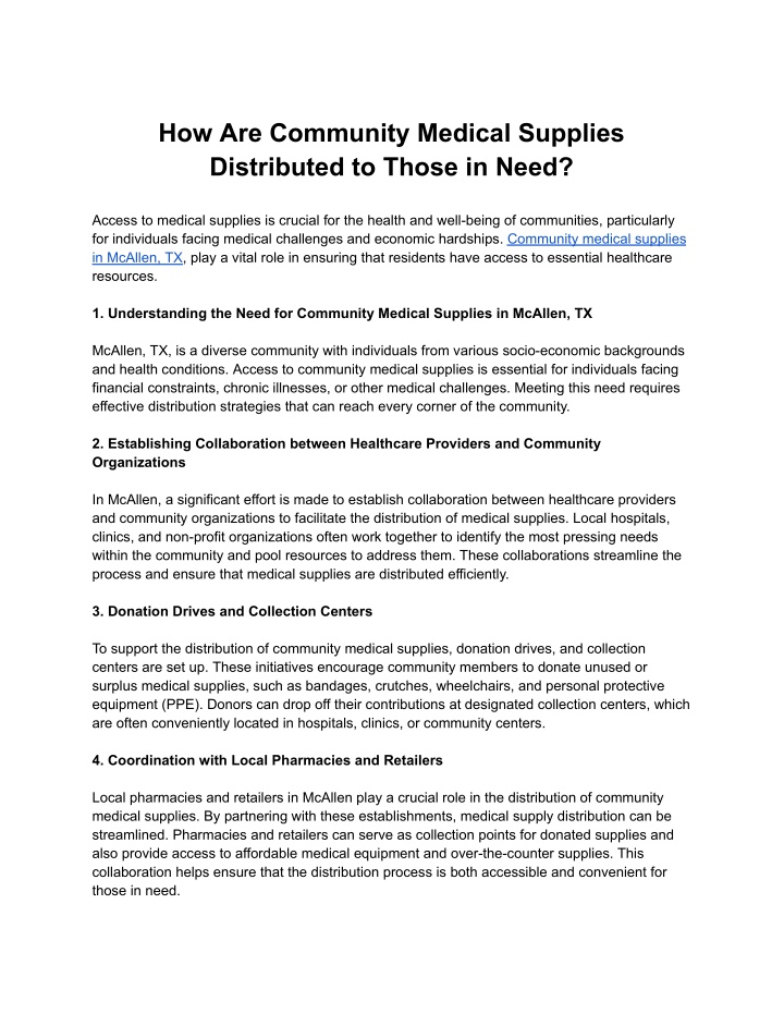 how are community medical supplies distributed