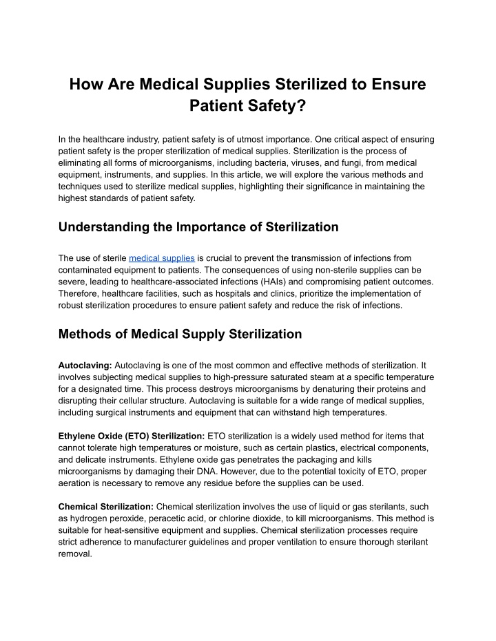 how are medical supplies sterilized to ensure