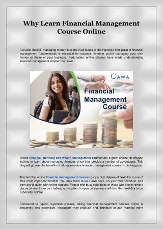 Why Learn Financial Management Course Online