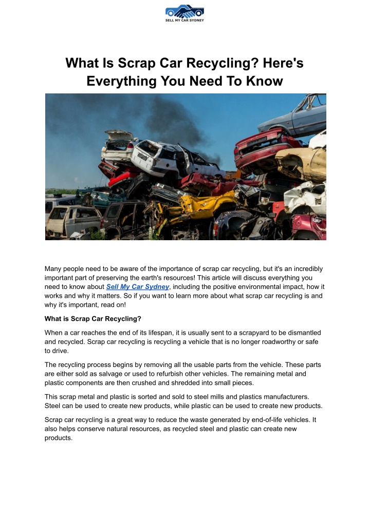 what is scrap car recycling here s everything