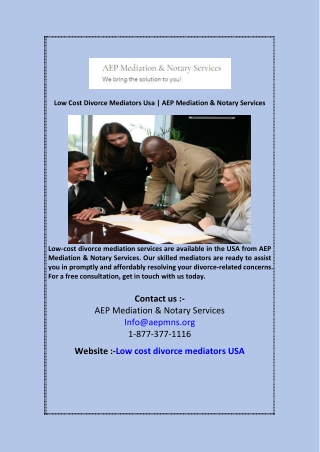 Low Cost Divorce Mediators Usa  AEP Mediation  Notary Services