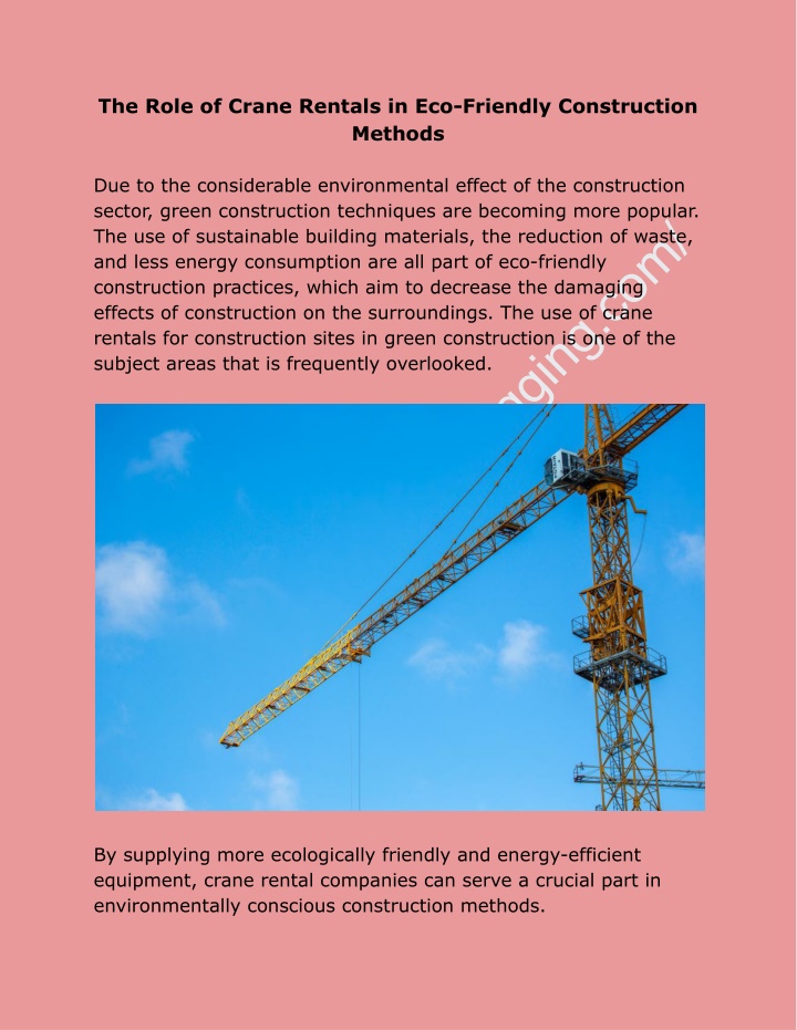 the role of crane rentals in eco friendly