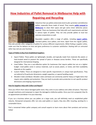 how industries of pallet removal in melbourne