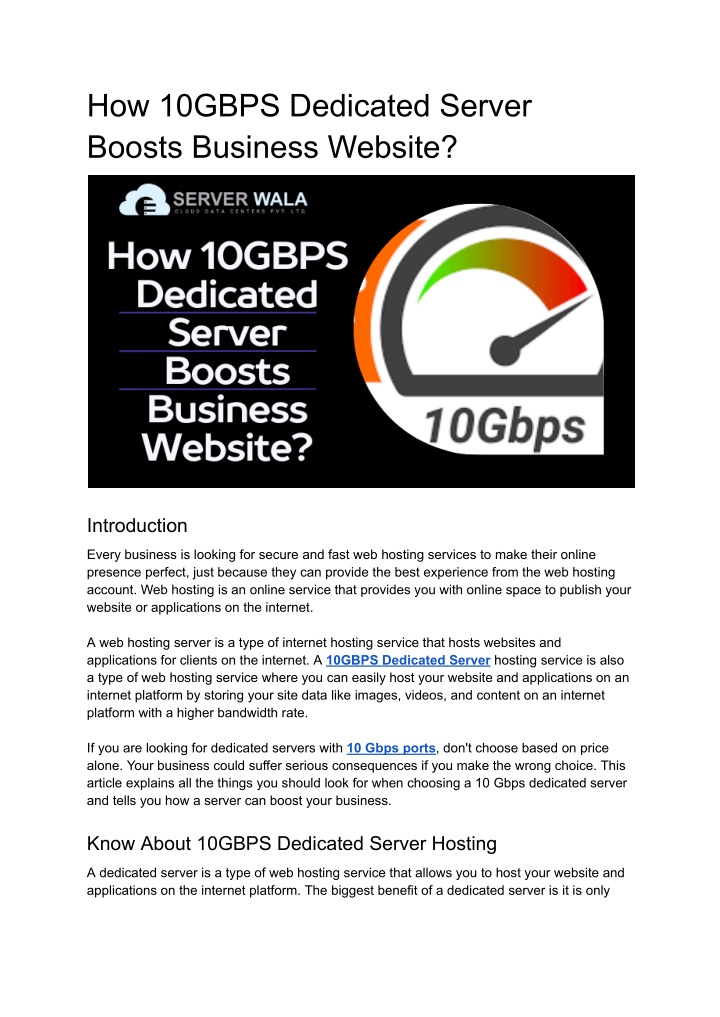how 10gbps dedicated server boosts business