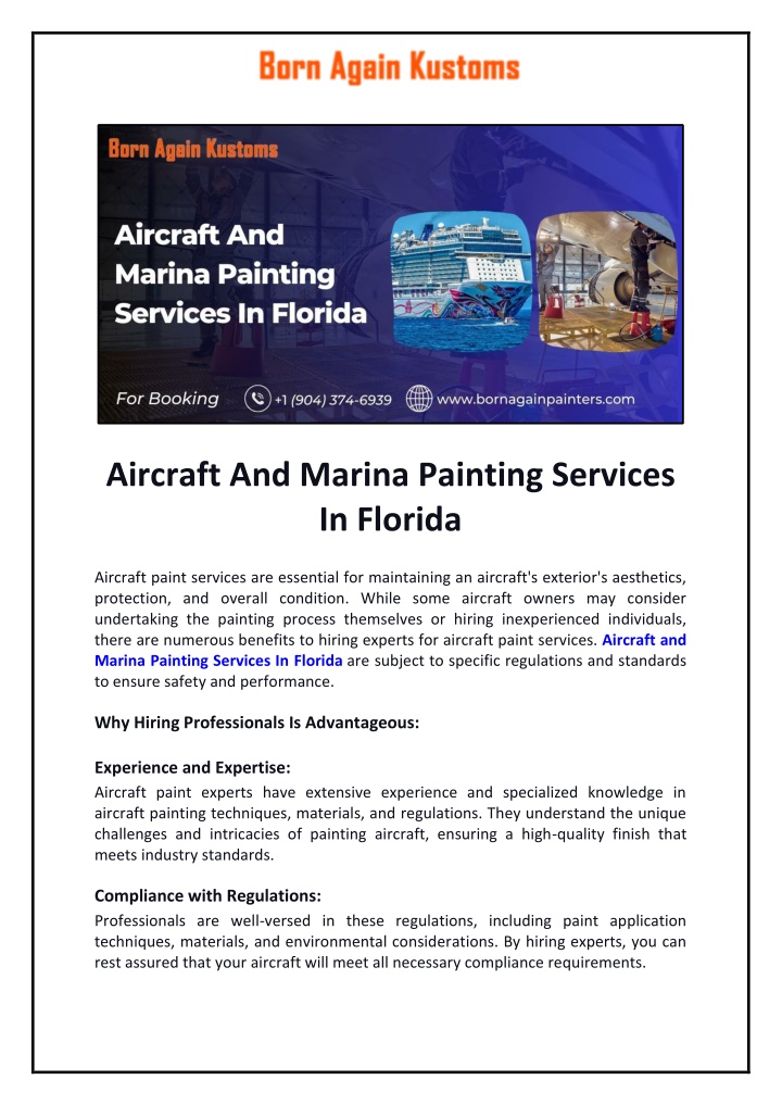 aircraft and marina painting services in florida