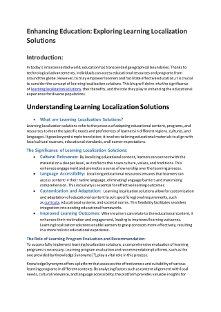 Enhancing Education learning localization solutions