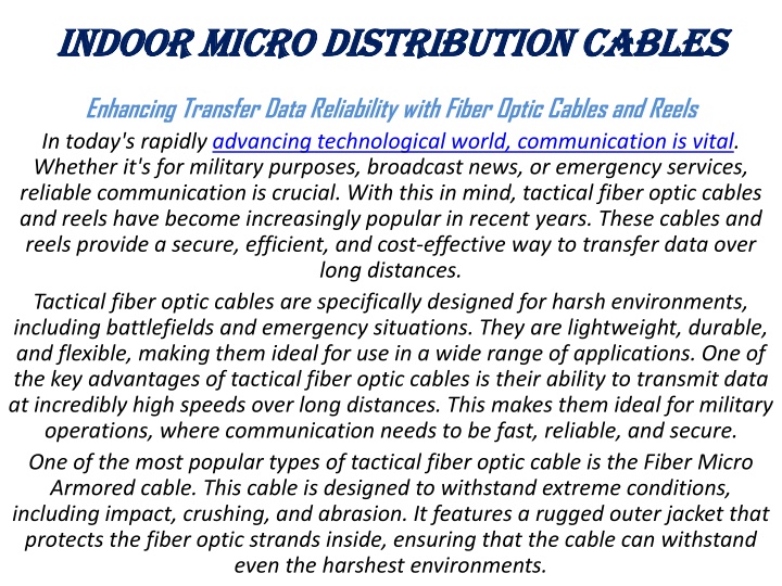 indoor micro distribution cables