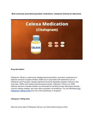 Most commonly prescribed psychiatric medications_ citalopram (Celexa) for depression