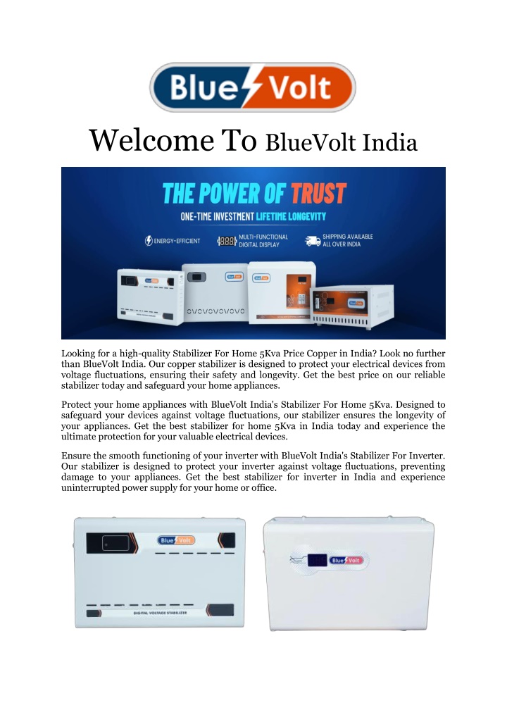 welcome to bluevolt india
