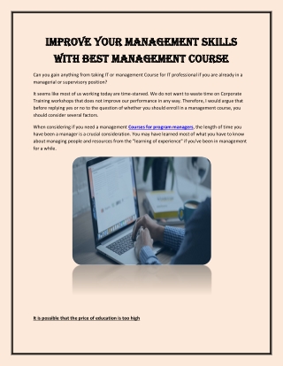 Improve Your Management Skills with Best Management Course