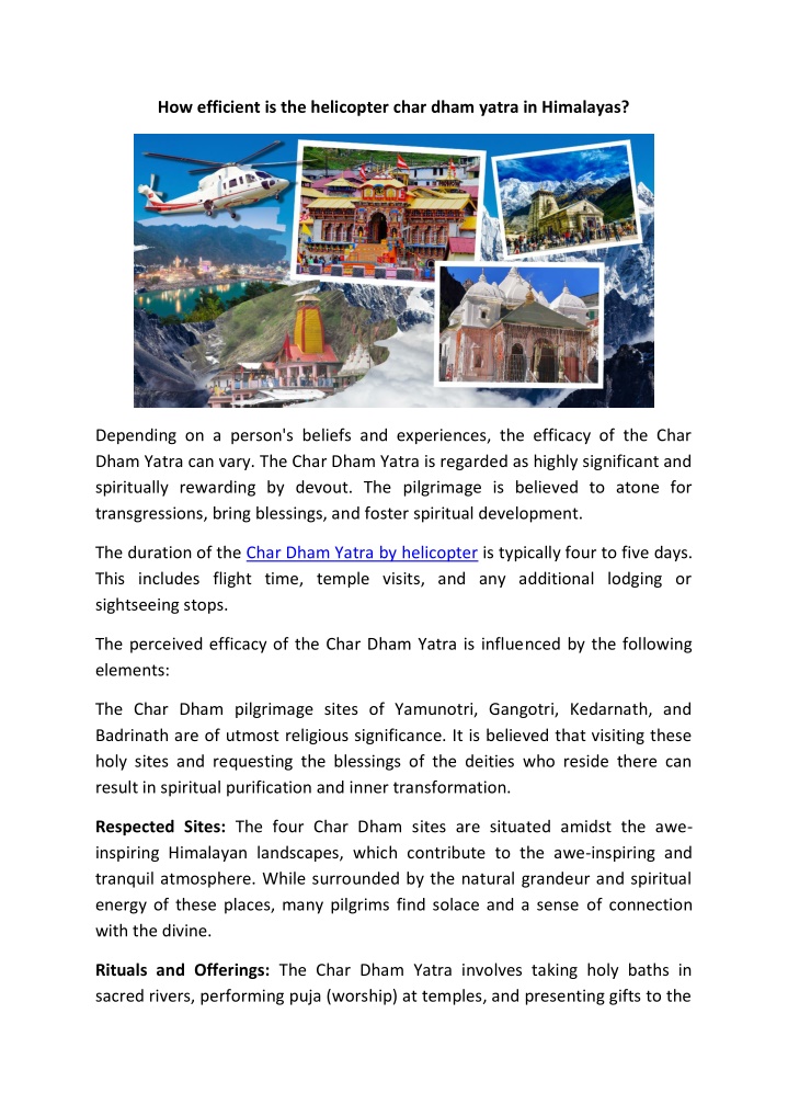 how efficient is the helicopter char dham yatra