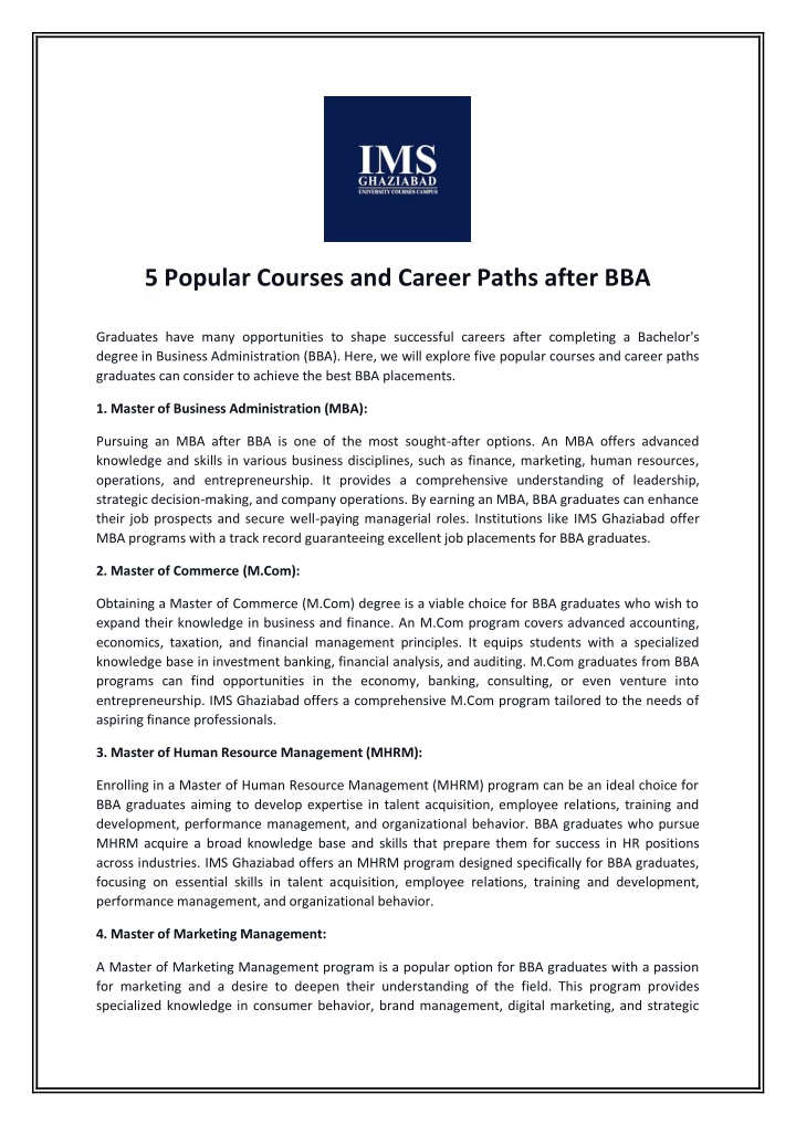 5 popular courses and career paths after bba