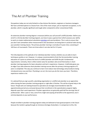 The Art of Plumber Training