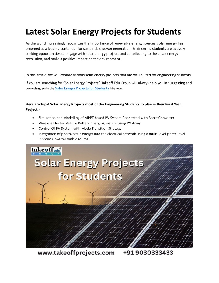 latest solar energy projects for students