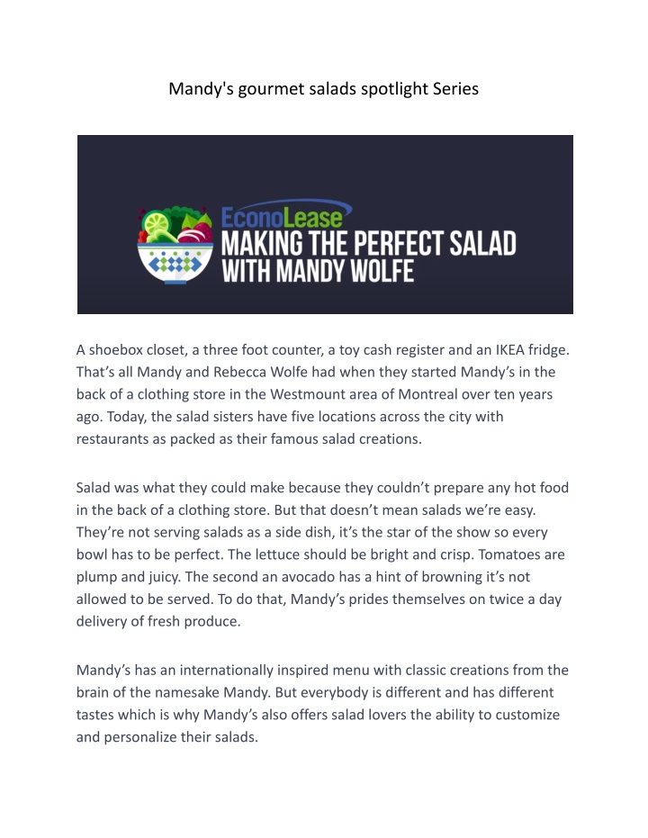mandy s gourmet salads spotlight series