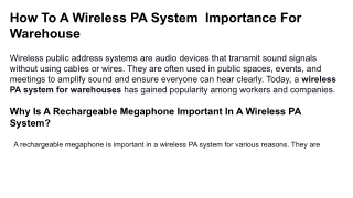 Wireless PA System  Importance For Warehouse