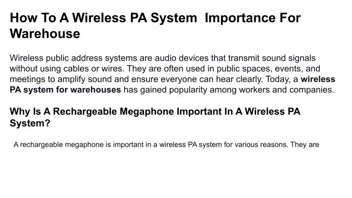 how to a wireless pa system importance