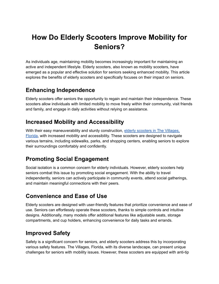 how do elderly scooters improve mobility