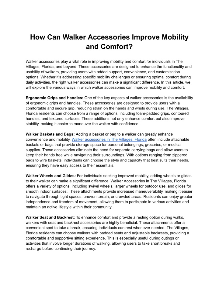 how can walker accessories improve mobility