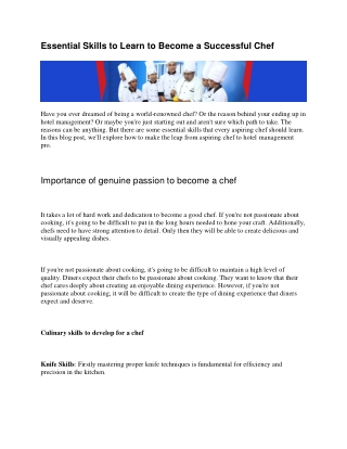Essential Skills to Learn to Become a Successful Chef