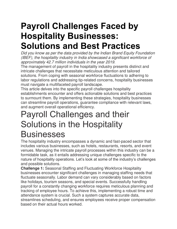payroll challenges faced by hospitality
