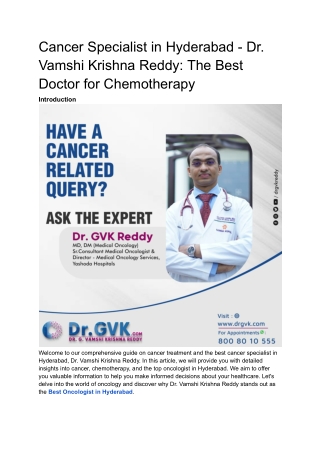 Cancer Specialist in Hyderabad - Dr  G Vamshi krishna reddy