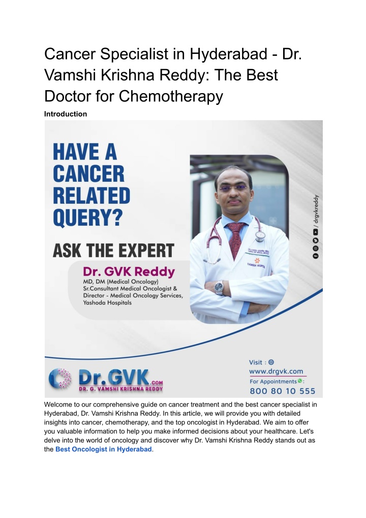 cancer specialist in hyderabad dr vamshi krishna