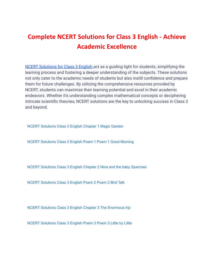 complete ncert solutions for class 3 english