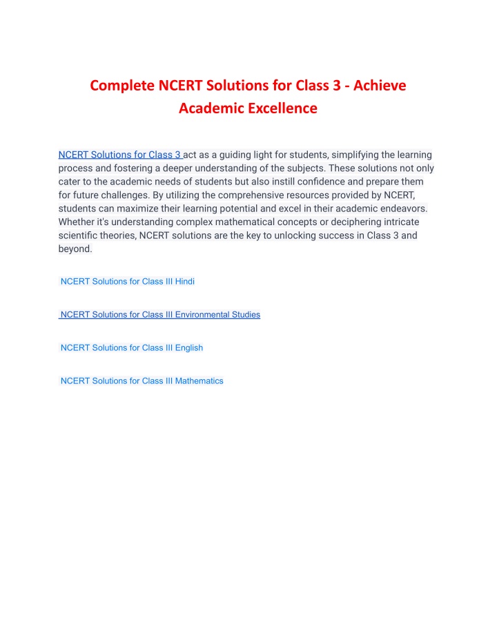 complete ncert solutions for class 3 achieve