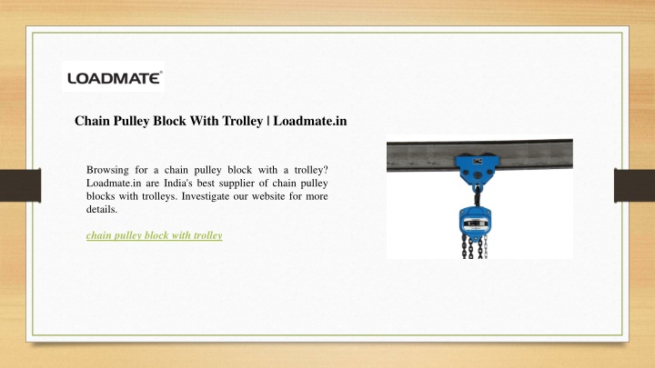 chain pulley block with trolley loadmate in