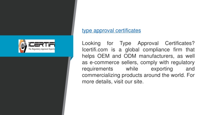type approval certificates looking for type