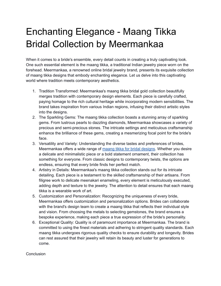 enchanting elegance maang tikka bridal collection