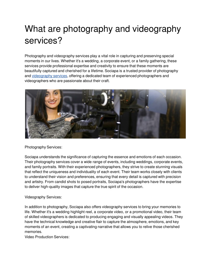 what are photography and videography services