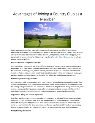 Advantages of Joining a Country Club as a Member