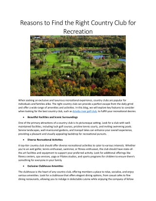 Reasons to Find the Right Country Club for Recreation