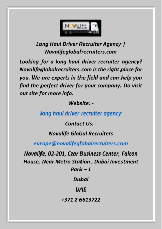 Long Haul Driver Recruiter Agency  Novalifeglobalrecruiters
