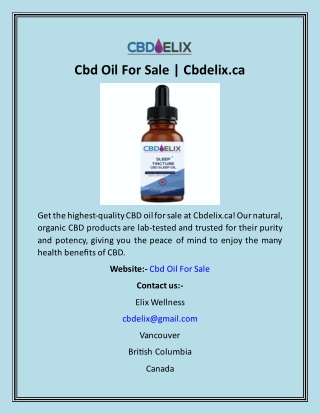 Cbd Oil For Sale  Cbdelix.ca