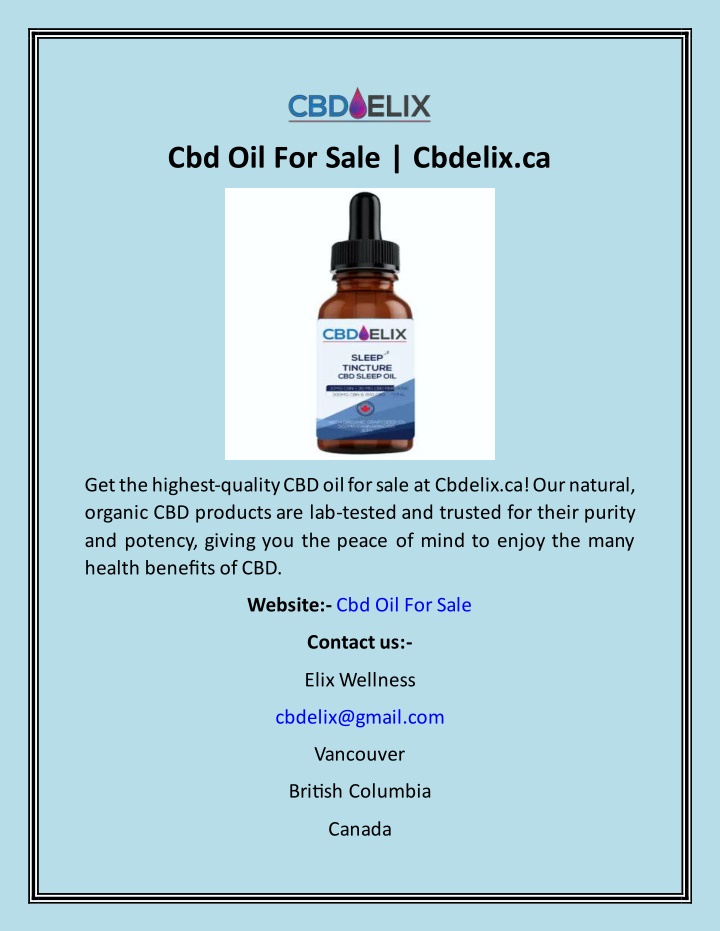 cbd oil for sale cbdelix ca